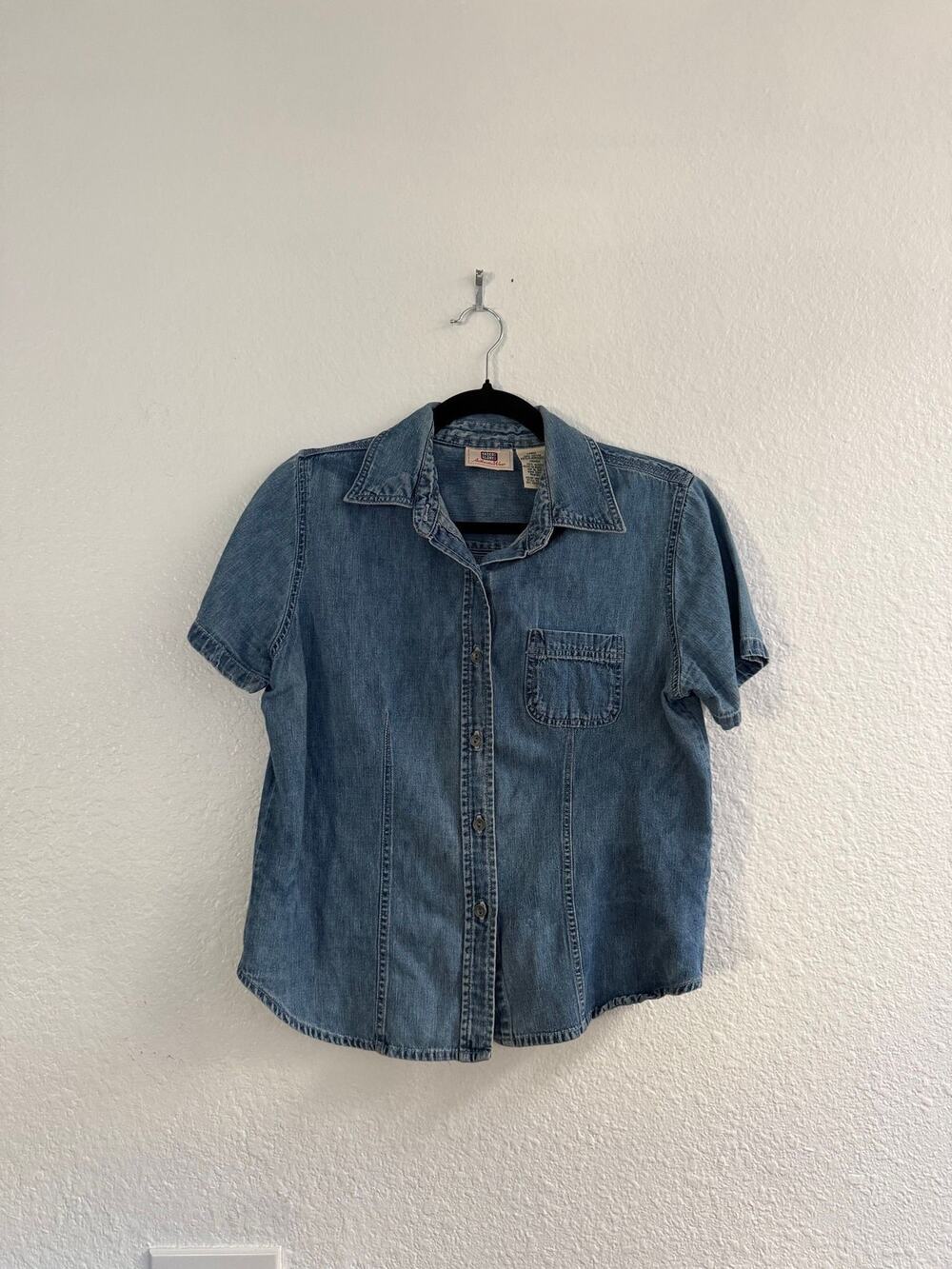 Vintage Faded Glory 100% Cotton Chambray Button Front Shirt Large